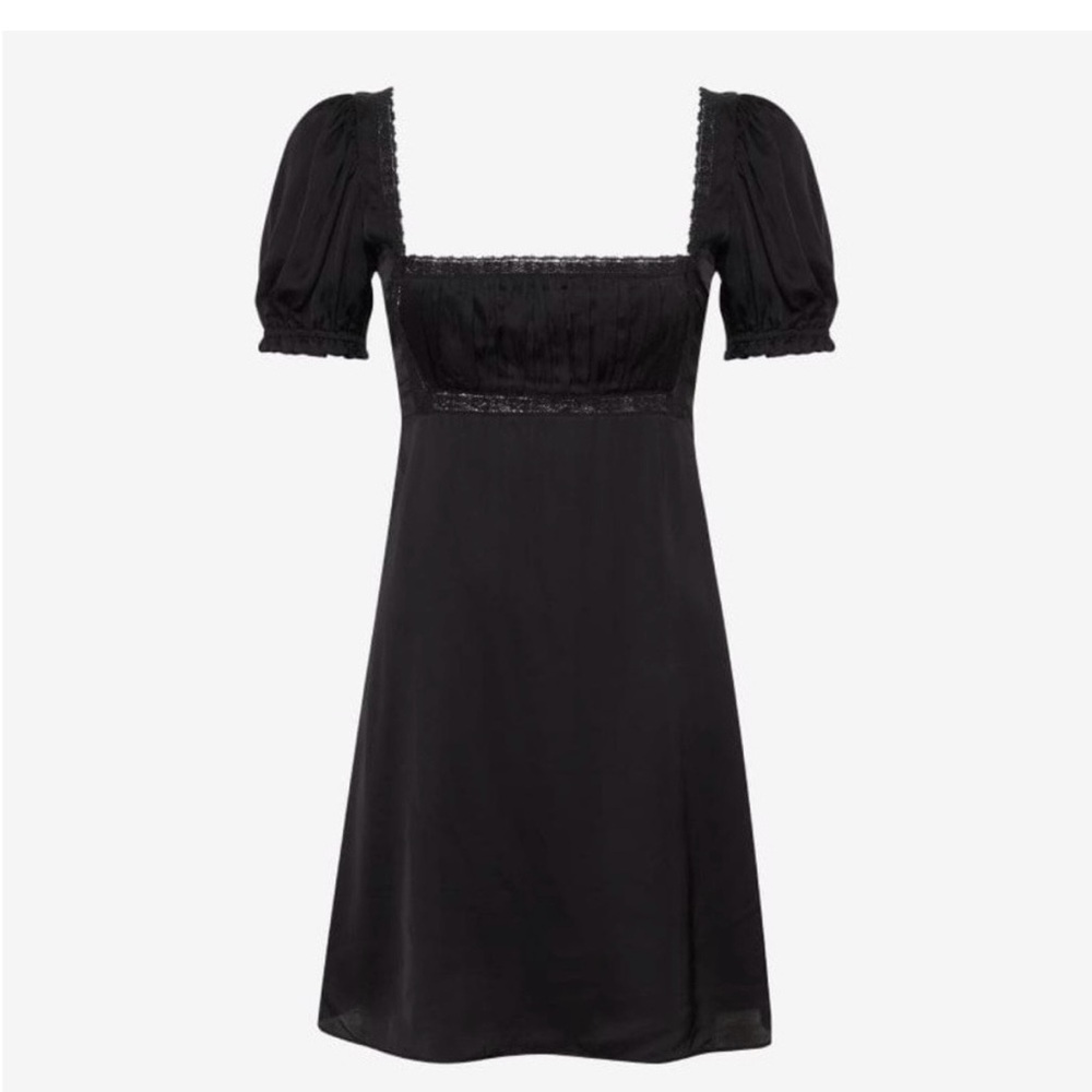 Rumored Black Mini Dress with Puff Sleeves